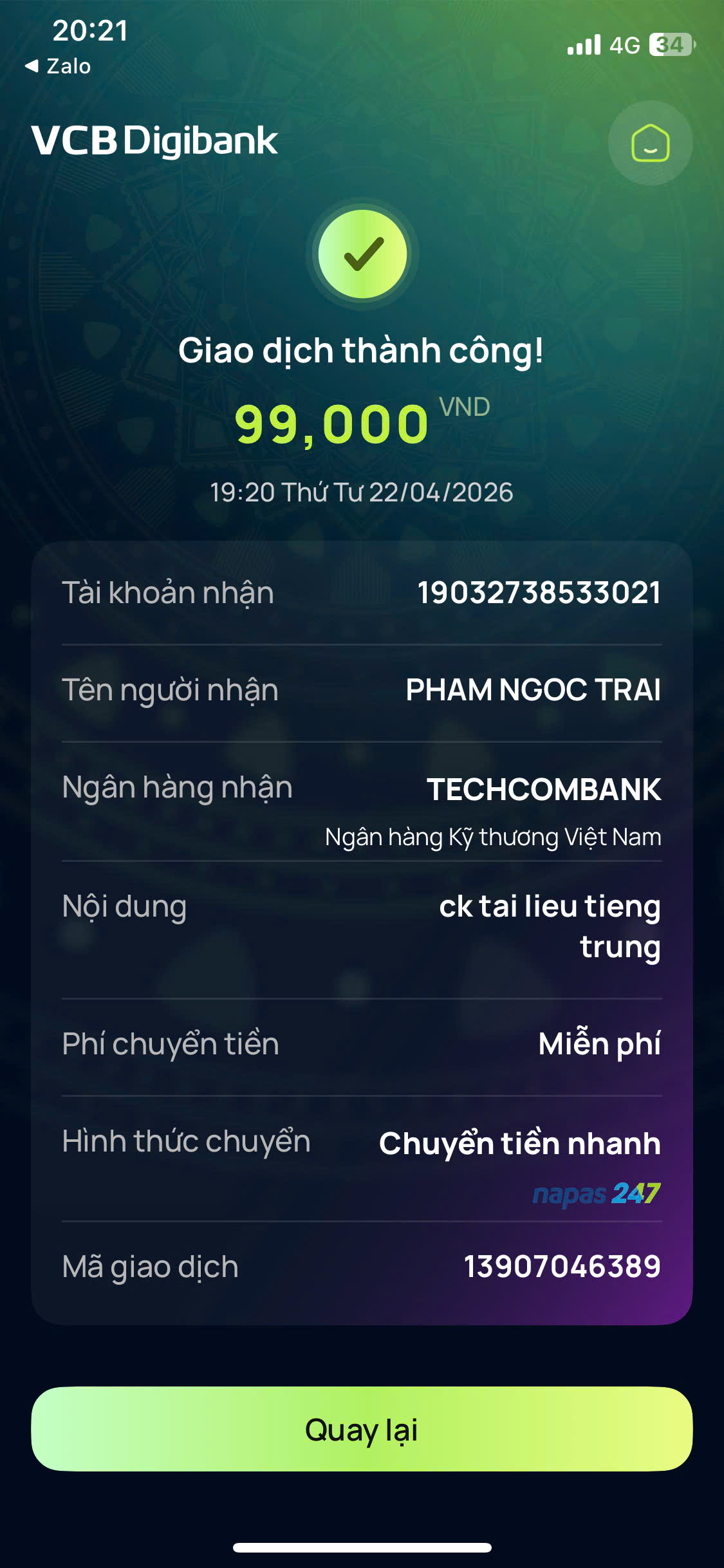 Giao dịch thành công